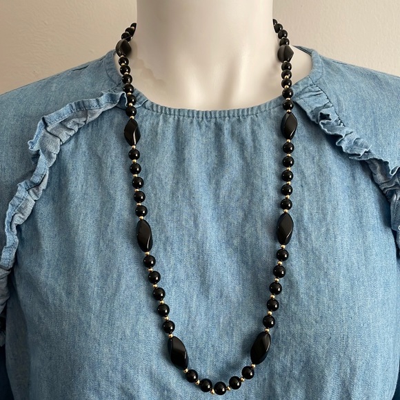 Onyx Necklace with beads 18K Gold